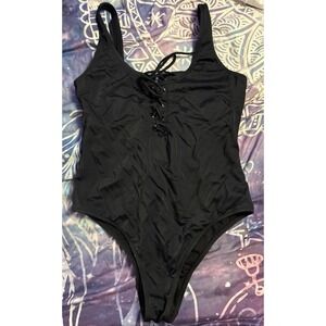 Mossimo Black Lace Up Low Back One Piece Swimsuit, XL‎